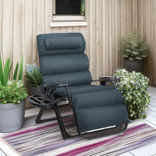 Best Choice Products Oversized Zero Gravity Chair, Folding Outdoor Patio Recliner, XL Anti Gravity Lounger w/Removable Cushion, Cup Holder, Side Tray, 350lb Capacity - Graphite Blue Best Choice Products