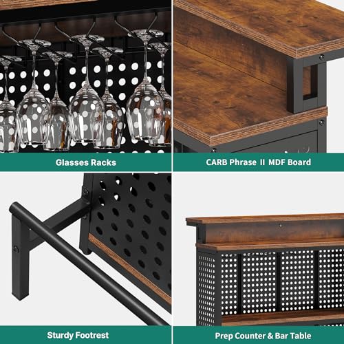 YITAHOME Rustic Brown Mini Home Bar Unit with Music-Sensing LED Lights and Storage Shelves YITAHOME