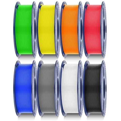 SUNLU ABS Filament 1.75mm 3D Printer Filament Bundle Multicolor, Individually Vacuum Packed, 2kg in Total, 0.25kg per Spool, 8 Pack, 8 Colors, Black+White+Grey+Blue+Yelllow+Green+Red+Orange