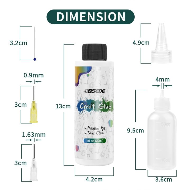 OBSEDE Art Craft Glue Quick Dried Clear Adhesive Refill Bottles with Fine Tip Liquid Precision Quilling Supplies Scrap Kits Tools Applicator for Decoupage Paper Card Making 4 Fl.oz OBSEDE