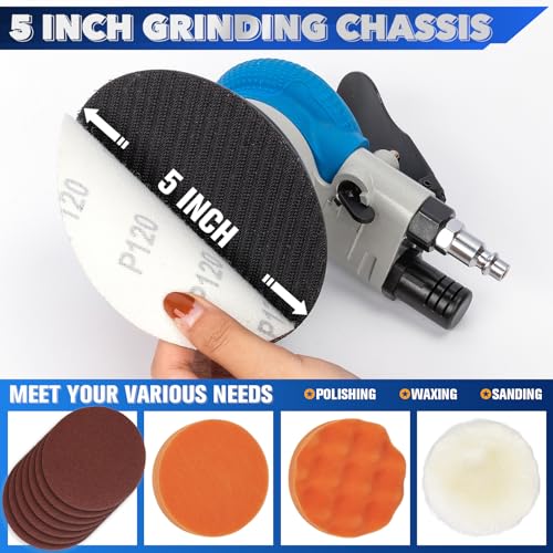 KUIMIT 5 Inches Air Random Orbital Sander, Pneumatic Palm Car Sanders For Wood Polisher Metal,And Auto Body Work, Da Sanders, Dual-action Sander KUIMIT