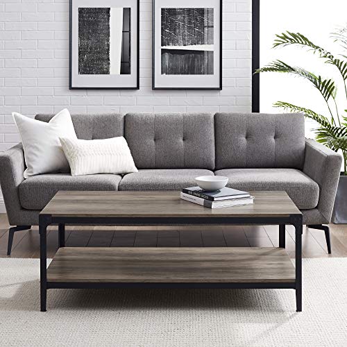 Walker Edison Declan Urban Industrial Angle Iron and Wood Coffee Table, 46 inch, Grey Wash Walker Edison