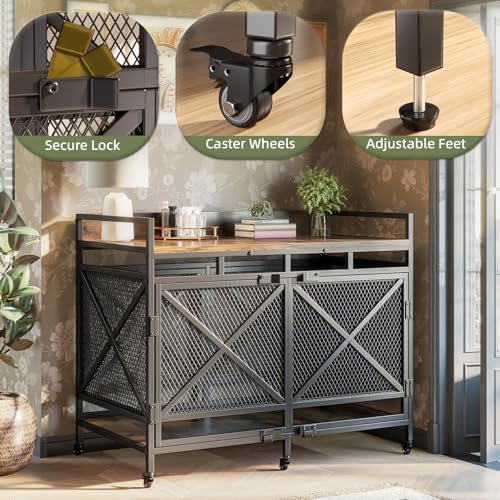 48 Inch Extra Large Furniture Dog Crate | COZPAW Heavy Duty Wooden Indoor Dog Kennel with Caster Wheels | Decorative Pet House End Table | Caramel Brown COZPAW