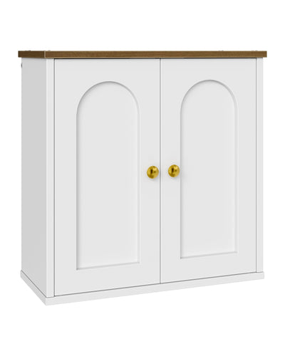 CHOEZON Bathroom Wall Cabinet, Medicine Cabinet with Adjustable Shelf, Modern Wall Cabinet with 2 Doors, Farmhouse Wall Mounted Storage Cabinet, for Bathroom, Living Room, Kitchen, White and Walnut