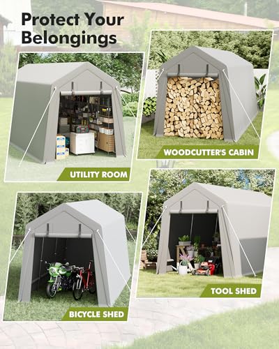 GarveeLife 7 x 15 ft Carport Storage Shed, Portable Garage with Roll-up Zipper Door, Heavy Duty Waterproof Tarp, Storage for Motorcycle, Bike, Firewood, Garden Tools GarveeLife