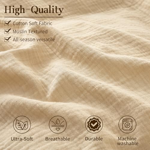 MEISHANG Muslin Duvet Cover King Size - 100% Organic Cotton, Soft Textured Gauze Weave Duvet Cover for Breathable All-Season Oeko-Tex Certified - 3 Piece Set (King, Linen) MEISHANG