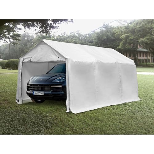 GDY 17 x 10ft Heavy Duty Carport Canopy with Sidewalls Waterproof Garage Car Shelter Enclosed Storage Shed, White GDY