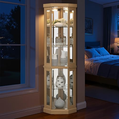 Casaphoria Curio Cabinet, Corner Cabinet for Collectibles, Trophies & Glassware, Corner Glass Display Cabinet, Durable Wood Construction & Tempered Glass, Golden Oak Casaphoria