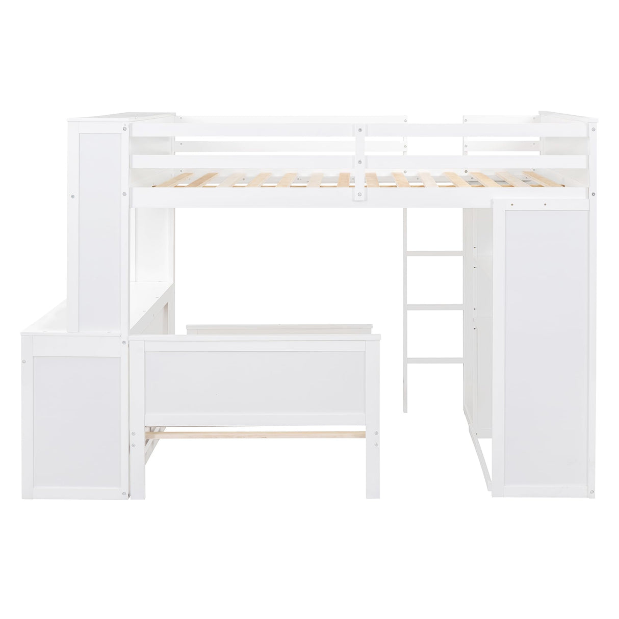MaiDeHaoo Twin Over Full L-Shaped Bunk Bed with Desk and Shelves, Wood Bunk Bed with Storage Wardrobe and Stand-Alone Bed, White MaiDeHaoo