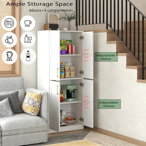 Hamesen Storage Cabinet, Kitchen Pantry with Doors & Shelf, Tall Storage Cabinet for Bathroom, Living Room, Entryway,White Hamesen