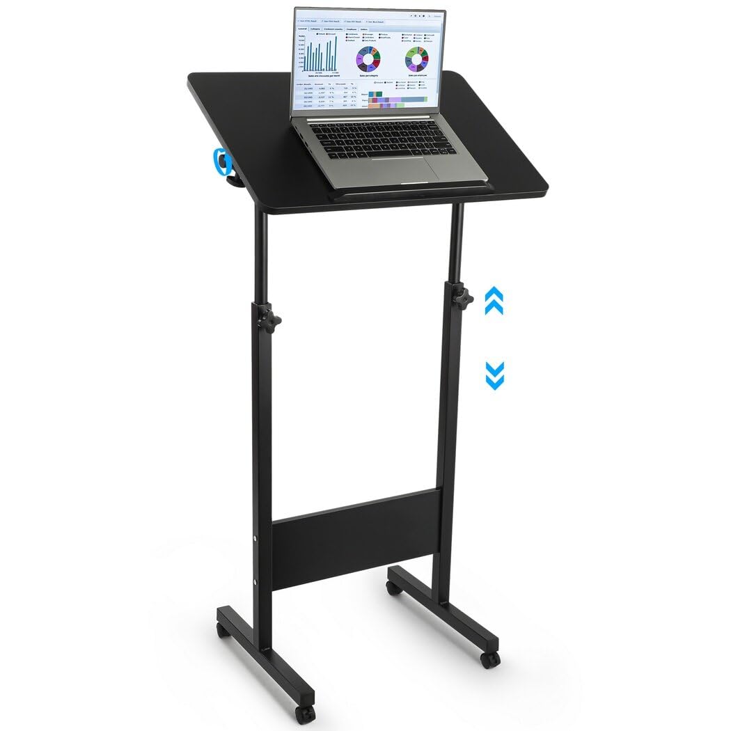 Joyoolife Mobile Podium Stand, Adjustable Standing Desk with Caster Wheels, Adjustable Height & 360° Swivel Desktop, Versatile Podium Laptop Desk Stand Up Desk Easel Presentation Lectern Joyoolife