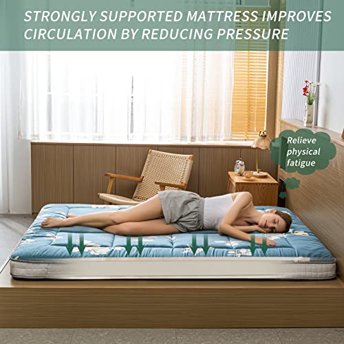 MAXYOYO Floral Printed Futon Mattress, Padded Japanese Floor Mattress Quilted Bed Mattress Topper, Extra Thick Folding Sleeping Pad Breathable Floor Lounger Guest Bed for Camping Couch, Queen Size MAXYOYO