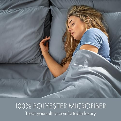 ClevaHome Queen Size Sheet Set - 6 Piece Soft Breathable Luxury Bed Sheet Set - Shrinkage & Fade Resistant Embroidered Bedding Sheet with Deep Pocket, 2 Extra Pillowcases (Queen, Quarry) Cleva