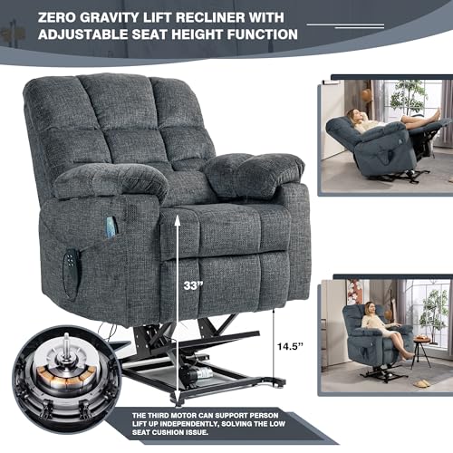 REHOUSING Oversized Power Lift Recliner Big Man 400lbs, Extra Wide Recliner Chair with Lifts Vertically for Elderly, Features Cup Holder, Heat and Massage, Zero Gravity Lay Flat for Adults (Blue)