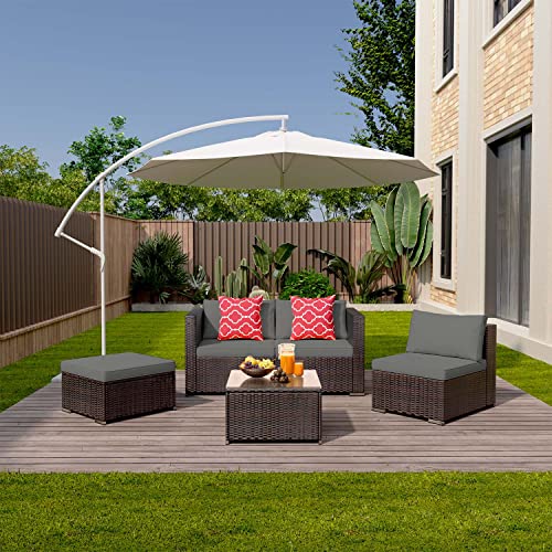 Aiho Outdoor Patio Furniture Sets All Weather Outdoor Sofa PE Garden Furniture Wicker Rattan Patio Conversation Set with Glass Table (Grey) Aiho