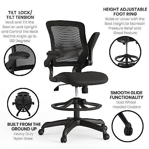 Flash Furniture Kale Mid-Back Swivel Office Chair with Adjustable Foot Ring, Lumbar Support, and Seat Height, Ergonomic Mesh Executive Chair, Black Flash Furniture