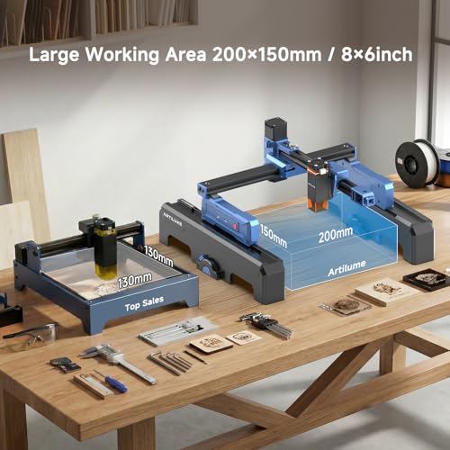 Artilume T1-P Laser Engraver 3000mW, APP Control, Foldable Design with Height Extension and Protective Enclosure, 0.01mm Precision, 200x150mm Engraving Area for Wood, Leather, Acrylic, for Beginners Artilume