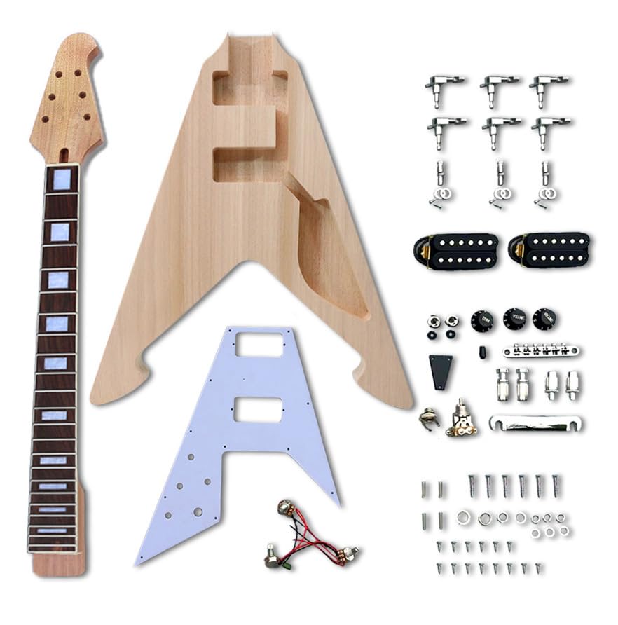 Electric Guitar Kit unfinished Rosewood Fingerboard Fretboard Guitar Body with All Accessories Fully Components Included Electric Guitar Kit All Parts Included Build Your Own (TZ-46) WoodArtSupply
