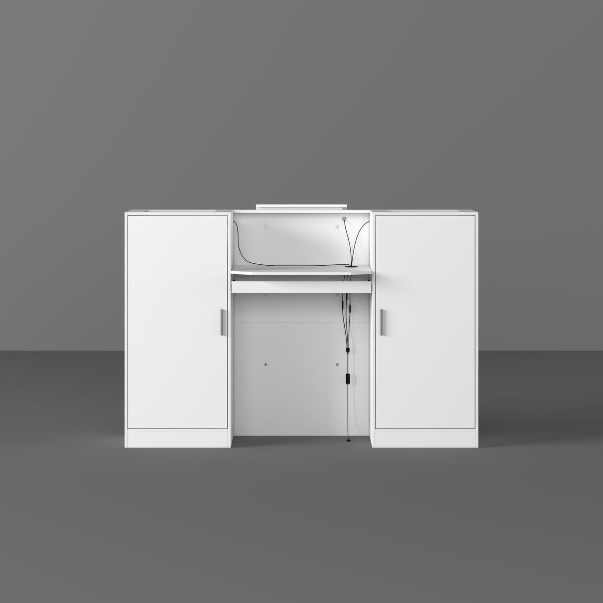 WOODTIME Reception Desk with LED Light & Keyboard Tray, Retail Counter with Cabinet & Glass Adjustable Shelves, Checkout Counter Table for Office Clinic Retail Lobby Salon, White WOODTIME