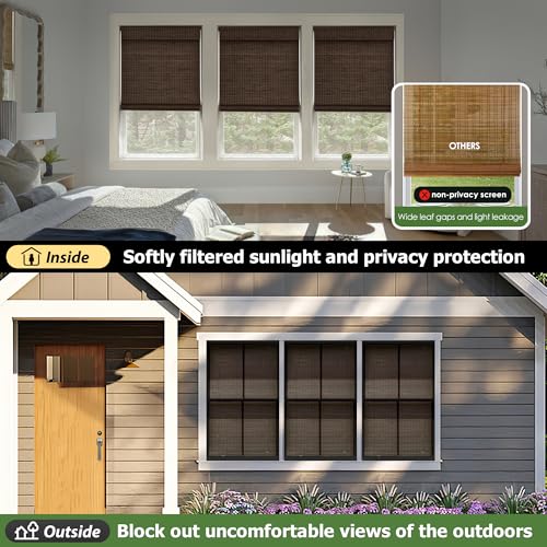 LazBlinds Cordless Bamboo Roman Shades, Privacy Blinds for Interior Windows, Room Darkening Roll Up Bamboo Blinds for Home & Patio, 27.5" W x 64" H, BDP-Espresso LazBlinds