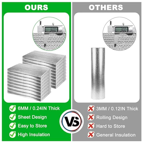 16P Garage Door Insulation Panels Kit 0.24' Thick Double Bubble Reflective Aluminum Foil Sheet Thermal Insulation Shield 120 Tapes Winter Clod and Summer Heat for Attic, Garage, Wall (24'' x 48'') MYFAMIREA