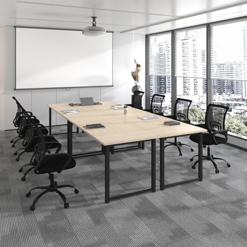 Bonzy Home 12FT Conference Table, Modern Large Meeting Table Office Desks for 16 Person, Long Rectangle Table with Sturdy Metal Frame, 4 PCS, 142" D x 64" W x 30" H, Natural Bonzy Home