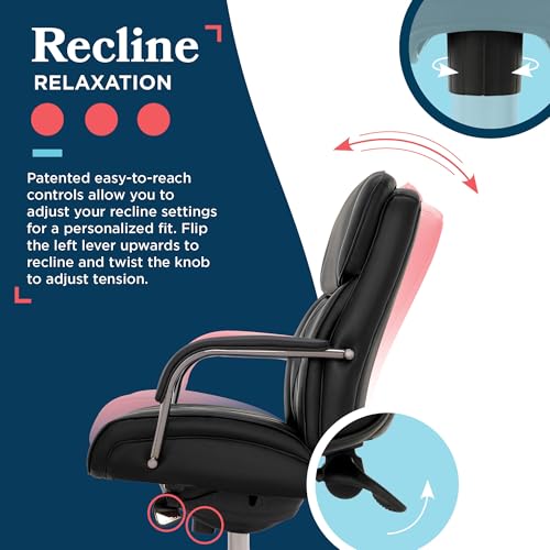 La-Z-Boy Symphony Executive Mid-Back Office Chair, Diamond Quilt Seat and Back, Pocket Coil Cushion, Padded Armrests, Ergonomic Computer DeskChair, Swivel Metal Base, Bonded Leather, Black/Graphite La-Z-Boy