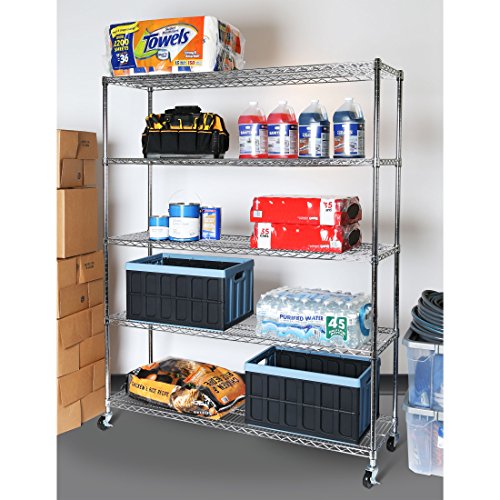 Seville Classics UltraDurable Heavy Duty NSF Solid Steel Wire Rack Storage Unit Organizer for Garage, Warehouse, Office, Restaurant, Classroom, Kitchen, 5-Tier Shelving, 60" W x 18" D Seville Classics