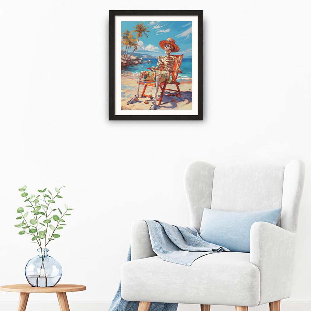 Natuyalo Paint by Numbers Kit for Adults - Skeleton Man DIY Adult Paint by Number Kits Summer Beach Acrylic Canvas Painting for Adults Beginners Kids Art Crafts Without Frame, 16x20 Inch Natuyalo