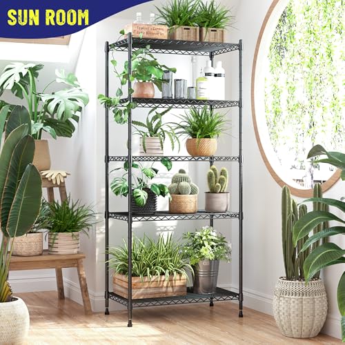 Romorgniz 5-Tier Shelf 1010LBS Storage Shelves Adjustable Wire Shelving Metal Shelving Unit Storage Rack for Kitchen Pantry Closet Laundry School Commercial 59.4" Hx21.5 W x13.6 D