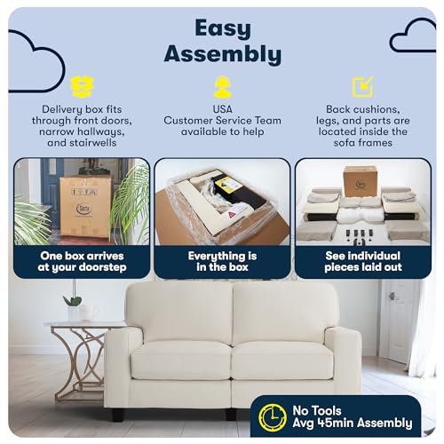 Serta Palisades 78" Track Arm Sofa, Easy Care Polyester, Soft Pillow Back, Pocket Coil Seat Cushions, Removable Covers, Loveseat or Couch for Small Spaces, Living Rooms or Bedrooms, Pebble Gray Serta