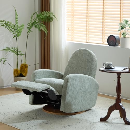 Christopher Knight Home Sidney Boucle Fabric Upholstered 360° Swivel Chair, Push-Back Recliner, Solid Wood Glider Recliner with Rotation, Living Room Lounge Chair, Adjustable Backrest, Greyish Green Christopher Knight Home