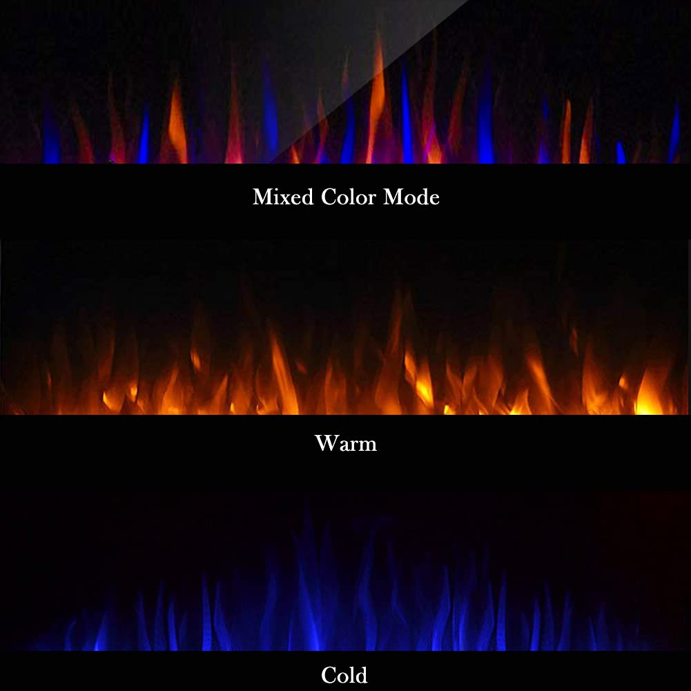 Masarflame 72" Recessed Electric Fireplace Insert, 5 Flame Settings, Log Set or Crystal Options, Temperature Control by Touch Panel & Remote, 750/ 1500W Heater Masarflame