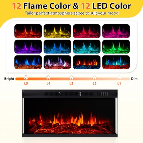 OneBlis 70 Inch Fireplace TV Stand for TVs up to 80", Rustic Media Entertainment Center Console Table with Glass Door Closed Storage, 3-Sided Glass Fireplace, White OneBlis