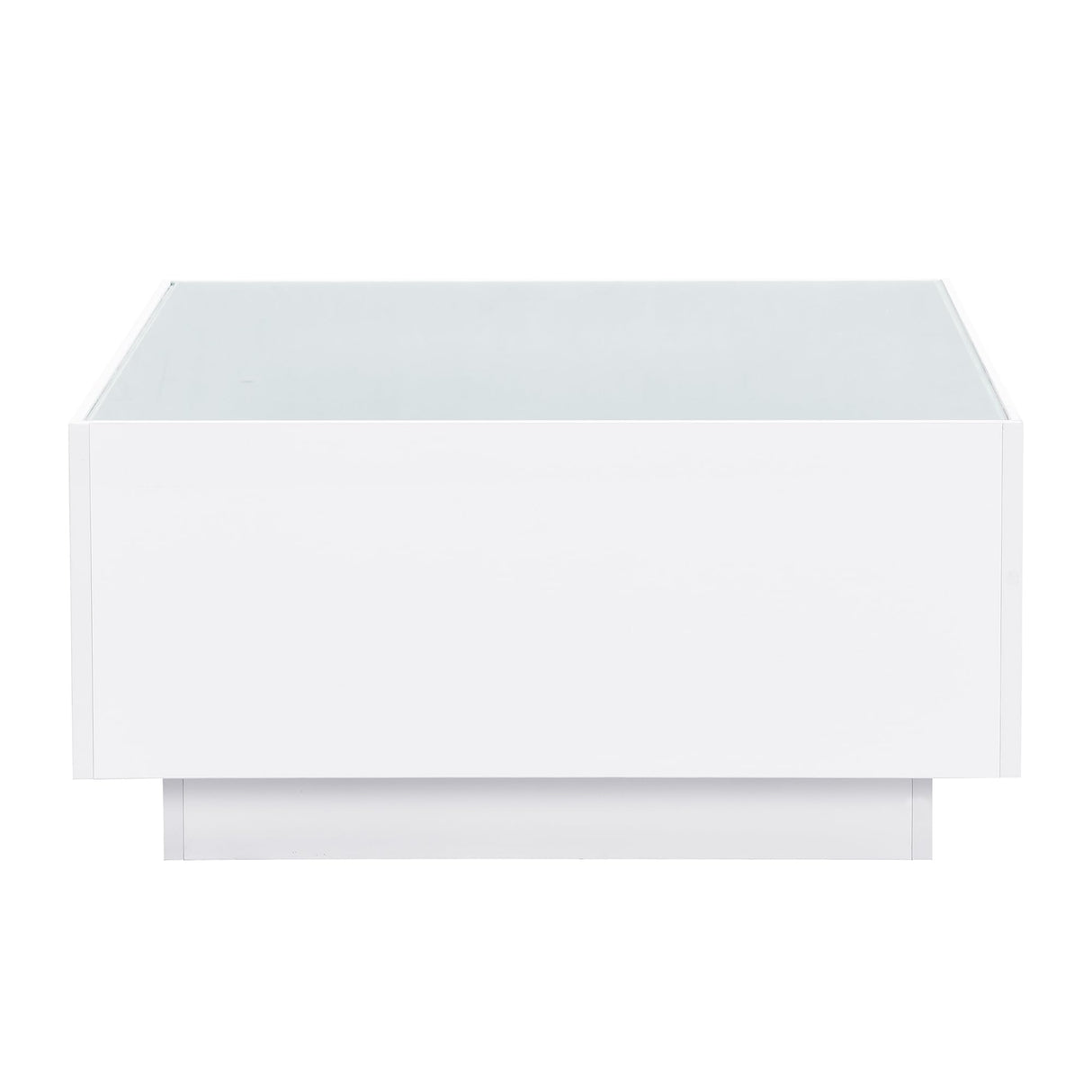 LUMISOL High Glossy Coffee Table with 16-Color LED Strip Lights, 27.5'' Square Cocktail Tea Table with 0.2 Inch Frosted Tempered Glass Top, Modern Center Table for Living Room, White LUMISOL