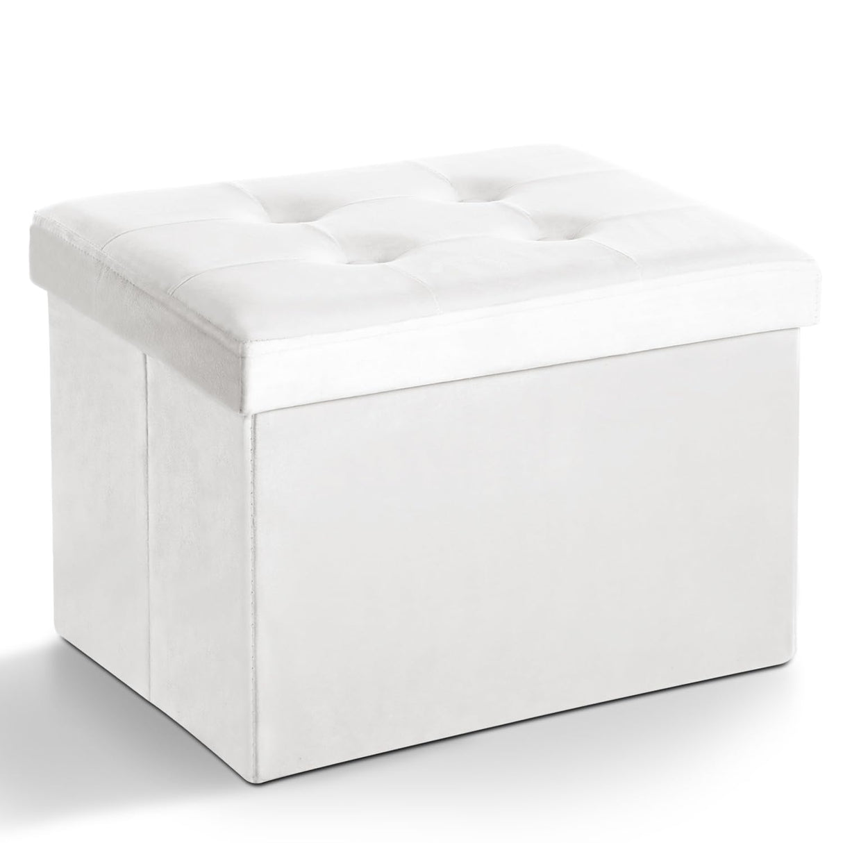 LINMAGCO Storage Ottoman Folding Foot Stool Velvet Ottoman Foot Rest with Padded Modern Ottoman with Storage for Living Room Puppy Step Stool 17x13x11in(White) LINMAGCO