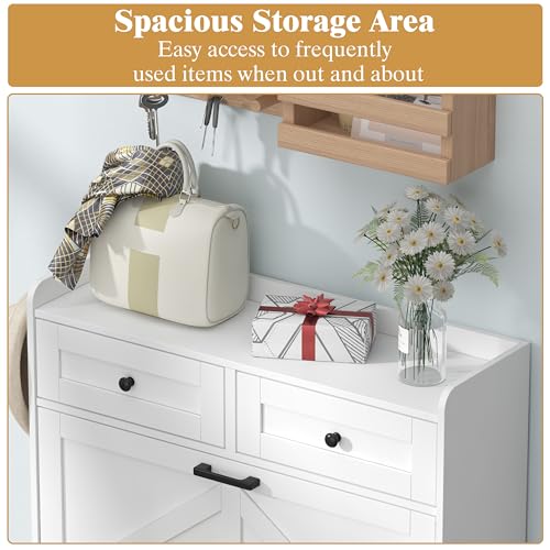 Thacuok Shoe Cabinet with 2 Flip Drawers & 2 Storage Drawers, Rustic Farmhouse Narrow Shoe Organizer Cabinet, Slim Shoe Rack Cabinet, Shoe Storage Cabinet for Entryway, Hallway, Front Door Thacuok