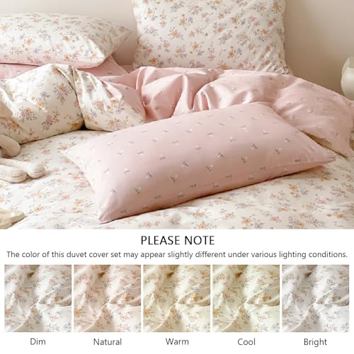 Erwinmu Floral Duvet Cover Set Queen Size,Pink White Floral Pattern Reversible Bedding Set for Girls Kids,Garden Style Microfiber Comforter Cover with Zipper Closure and 2 Pillowcases Erwinmu