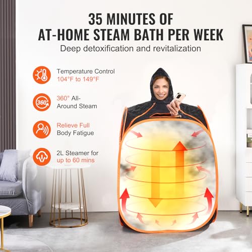VEVOR Portable Personal Steam Sauna Spa Tent with 2L 1000 Watt Steam Generator, Includes Foldable Chair, Home Therapeutic Sauna Blanket for Detox Relaxation, Time & Temperature Remote Control, Black VEVOR