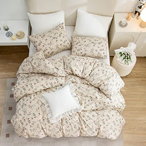 Jane yre Duvet Cover Queen Floral, Brushed Microfiber 3 Pieces Bedding Set, Garden Style Vintage Floral Queen Duvet Cover Flower, with Zipper Closure, Luxury Soft Breathable Comfy Jane yre