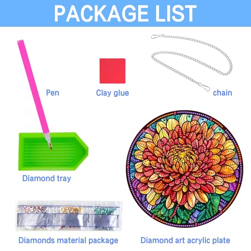 VAIIEYO Daisy Diamond Art Hanging Ornament, Flower Diamond Painting Suncatchers Window Hanging Kit with Chain, 7.5x7.5 inch Crystal Pendant Art Craft for Gift Home Wall Front Door Decoration VAIIEYO
