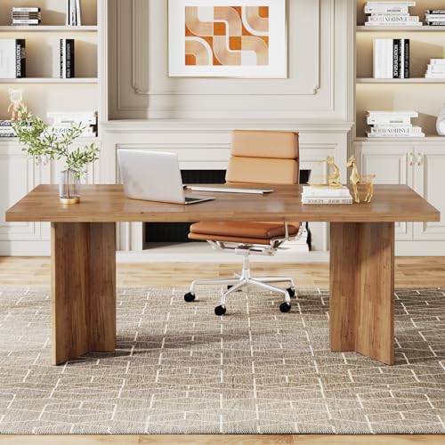 Tribesigns 63-inch Executive Desk, Vintage Office Computer Desk with Large Tabletop, Farmhouse Wood Writing Conference Table Workstation for Home Office, Study, Walnut Brown Tribesigns