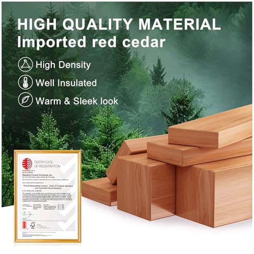 ZONEMEL Outdoor Barrel Steam Sauna, Canadian Red Cedar Sauna Room for 4-6 Person with 6KW Sauna Heater, Volcanic Stones, Asphalt Shingles, 8mm Tempered Glass, 220V, 195°F ZONEMEL