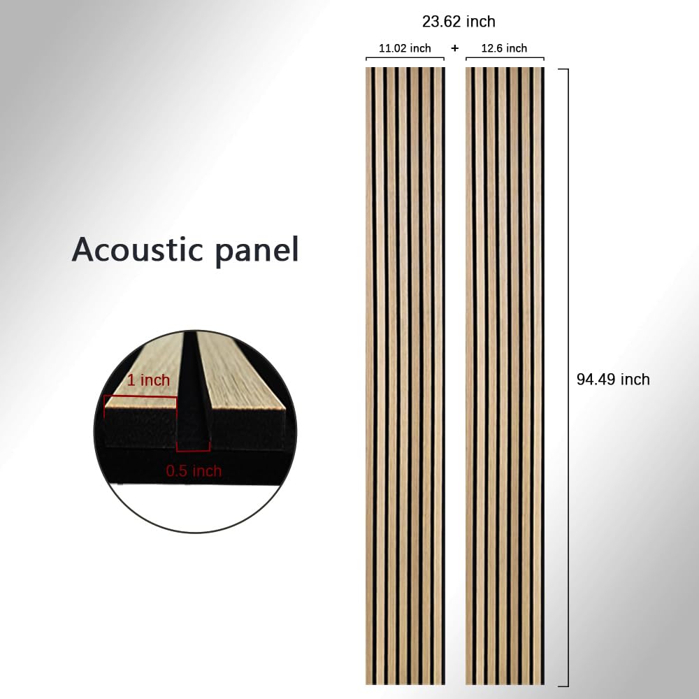 3D Fluted Sound Absorbing | Decorative Soundproof Paneling | Acoustic Wood SLAT Wall Panels | Soundproof Wall Panels for Living Room | 94.48 * 23.62in | 2PCS Coverage | Natural Oak ARTSLAT