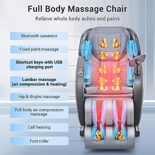 Mazzup Full Body Zero Gravity Shiatsu Massage Chair with Fully Assembled, LCD Screen, Shortcut Keys, USB Charging Port, Heat, for Loved Ones, Parents, Black Mazzup