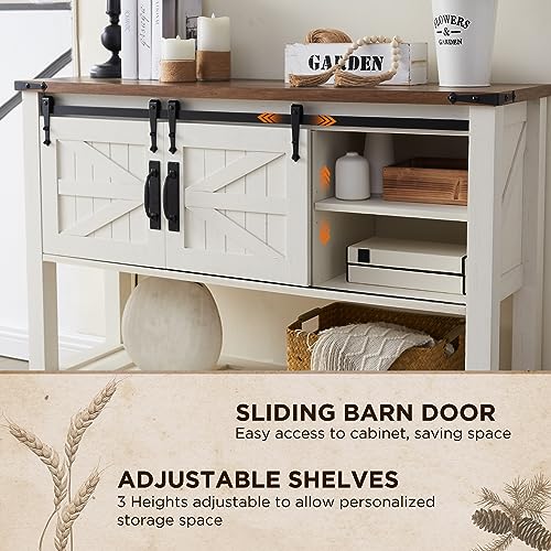 OKD Entryway Table with Sliding Barn Doors, 46" Farmhouse Console Table with Storage Shelf, Rustic Sofa Table Behind Couch for Hallway, Entry Way, Living Room, Foyer, Antique White OKD