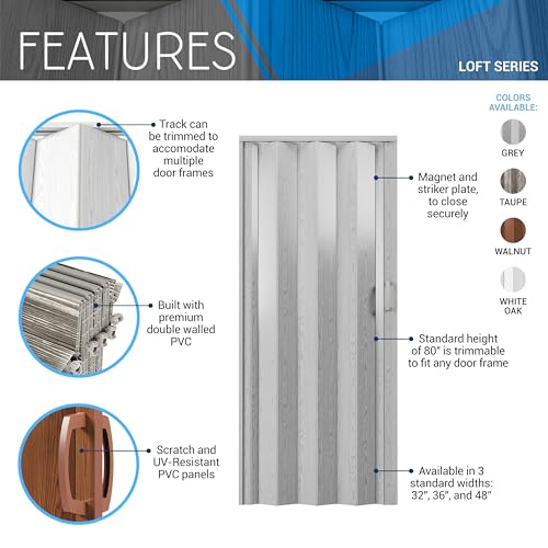 48" W Premium Foldable Accordion Doors, Double Walled Heavy Duty Folding Doors for Interior, Privacy Room Divider, White Oak Techni Home