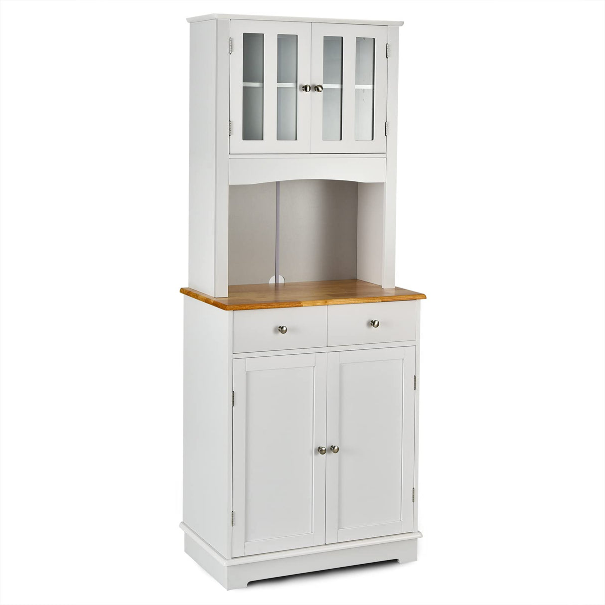 Giantex 67" Modern White Pantry Cabinet with Drawers and Glass Doors Giantex