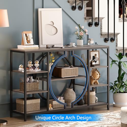 GiftGo 47" Industrial Console Tables for Entryway Rustic Sofa Table Behind Couch 4 Tier Wooden Shelves Entry Table with Storage for Foyer, Hallway, Front Door,Living Room (Retro Grey, 47") GiftGo