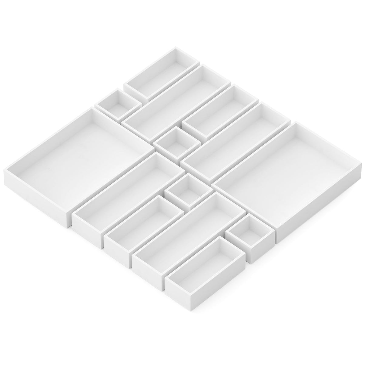 SpaceAid 14-Piece Bamboo Drawer Organizer Storage Boxes Set, Wood Tray Junk Drawer Organizers Multi-Use Divider Bins for Kitchen, Bathroom, Office Desk and Makeup Organization (14 Pack, White) SpaceAid